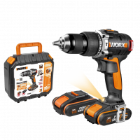 Дрель-шуруповерт ударная WORX WX373 аккумуляторная 20V 60Нм, бесщеточная, с двумя АКБ на 2Ач и ЗУ, в кейсе